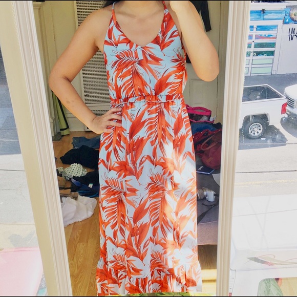 orange and blue maxi dress